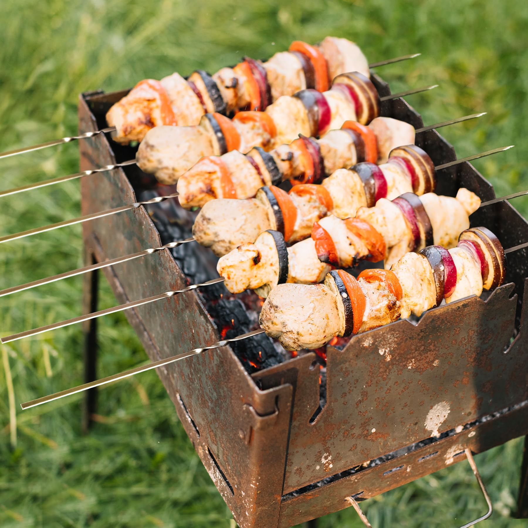 14-Inch Flat Stainless Steel BBQ Skewers