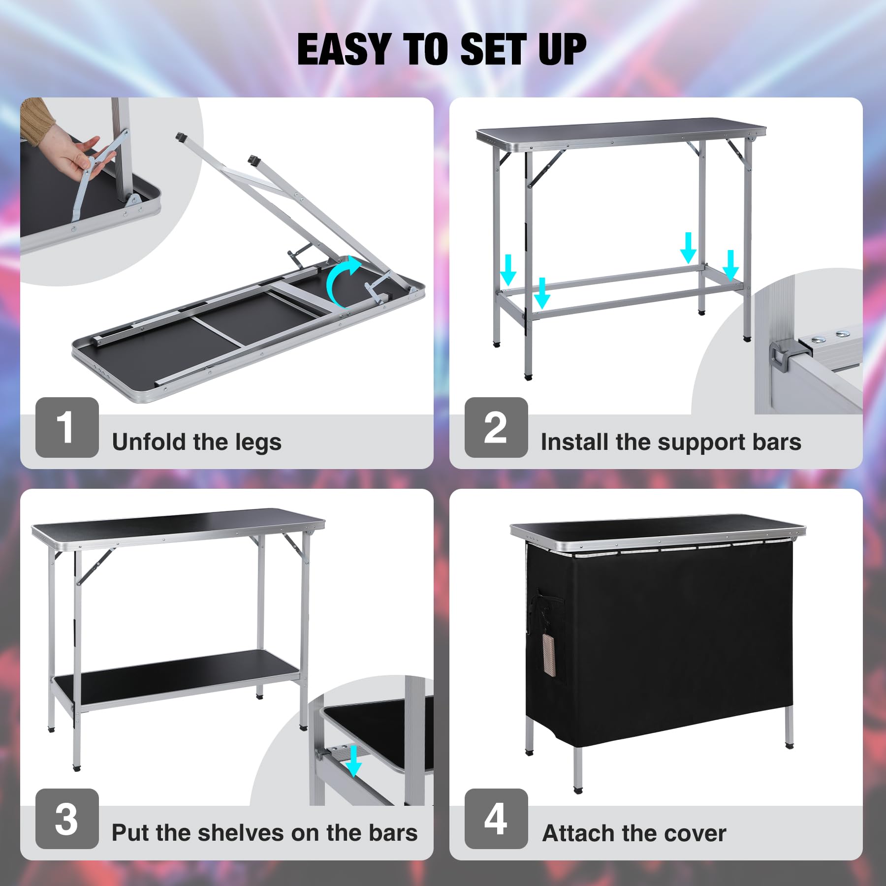 Pop-Up Folding Bar Table with LED Lighting System