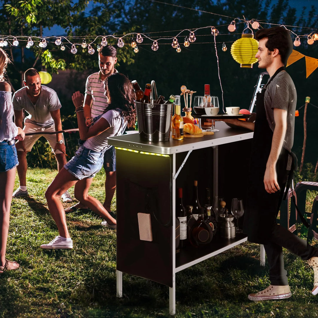 Pop-Up Folding Bar Table with LED Lighting System