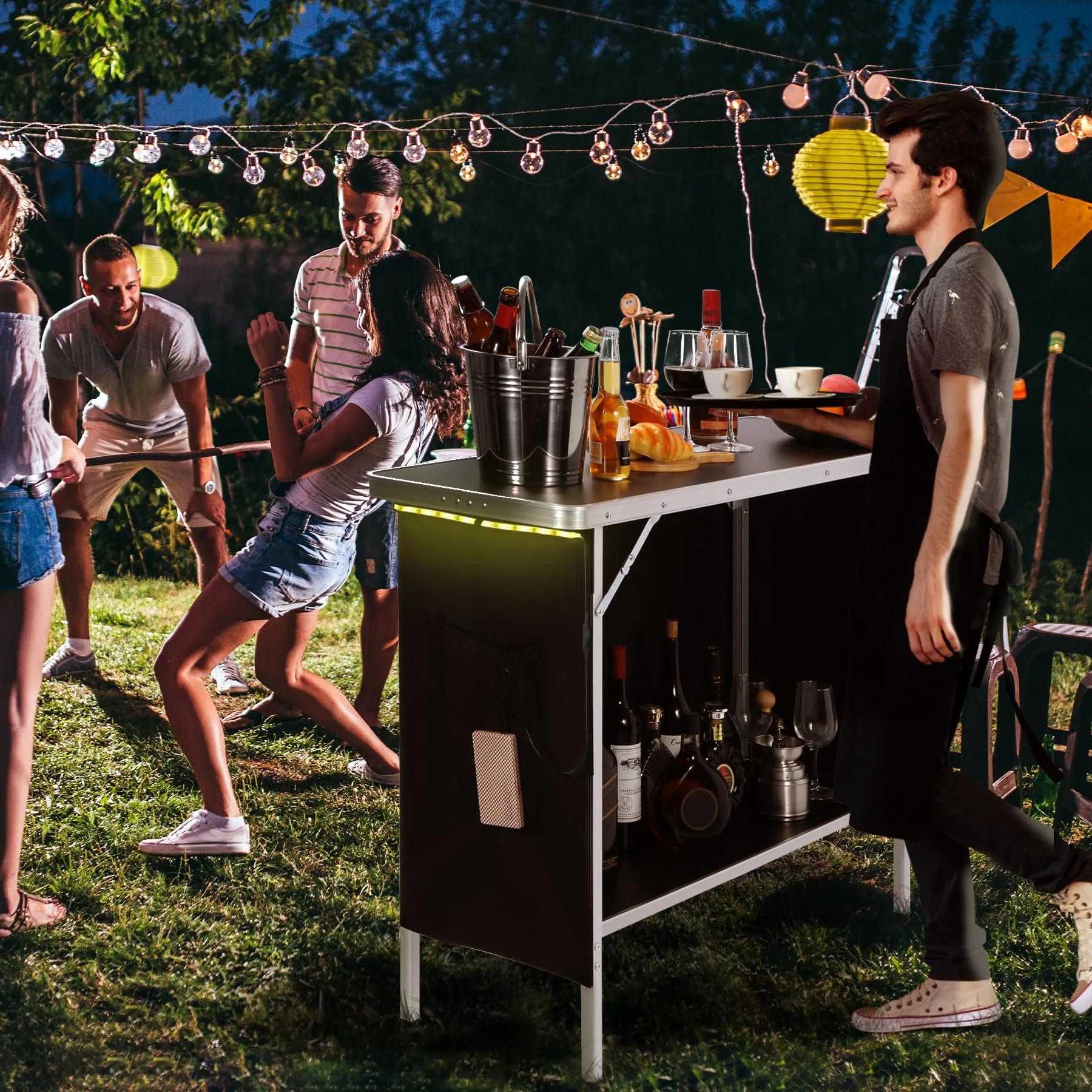 REDCAMP Portable Bar Table with Multi-Color LED Lights