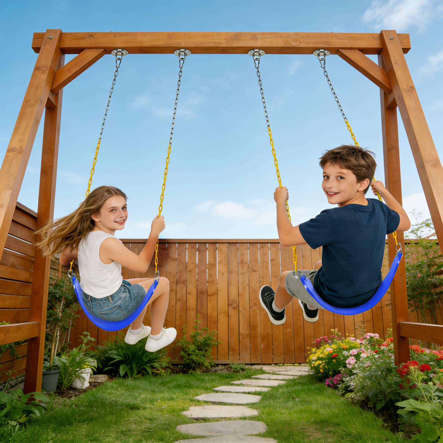 2 Pack Heavy Duty Swing Seats with 66" Chain, Swing Set Accessories Replacement with Snap Hooks for Kids and Adults, Ideal for Outdoor Play, Playgrounds and Trees, Blue