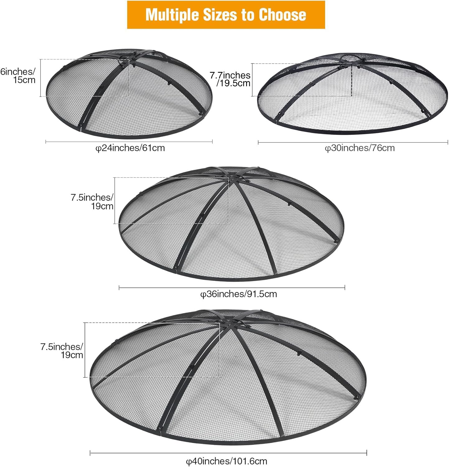 Fire Pit Spark Screen with Handle and Poker Outdoor Mesh Cover30"/36"