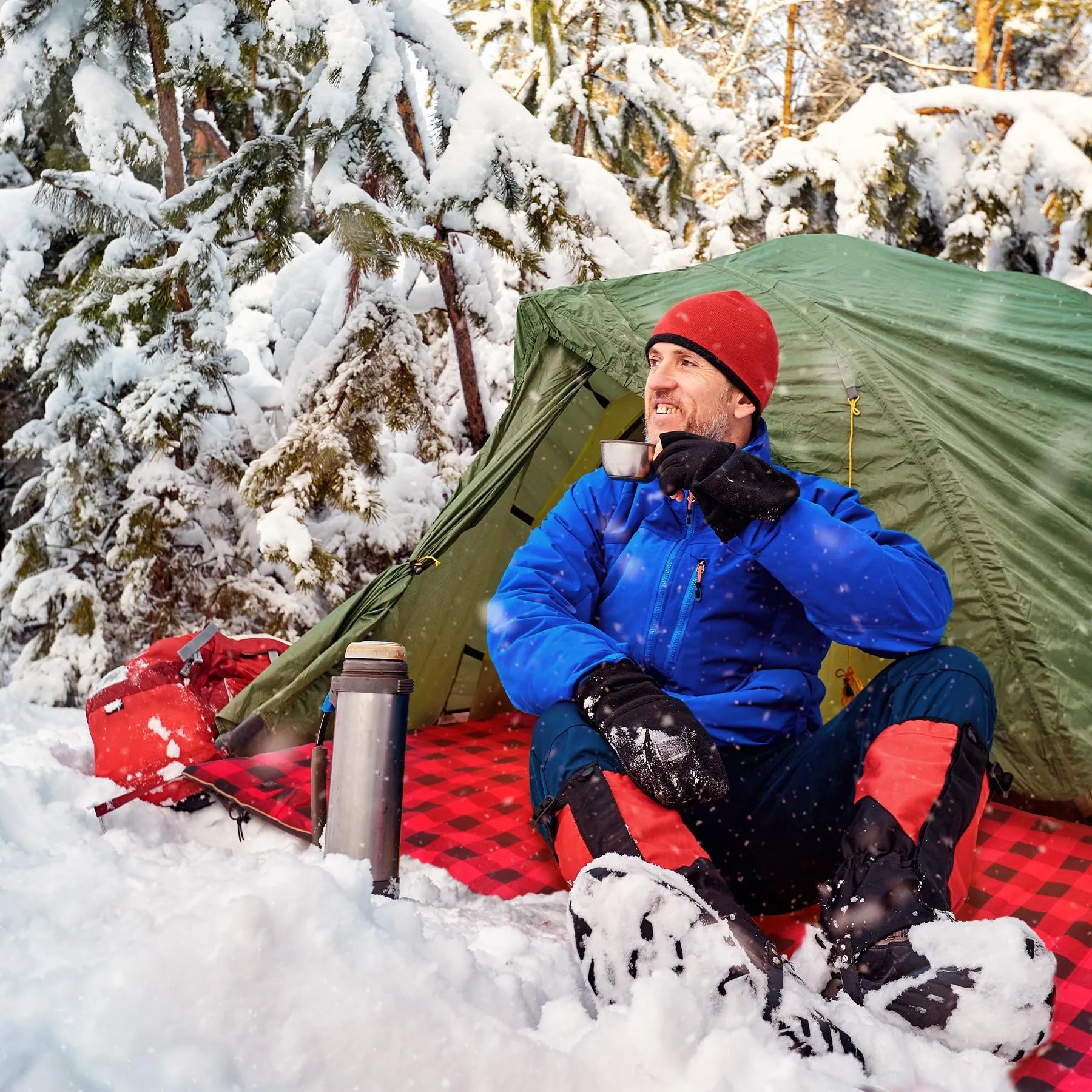 Heated Sleeping Bag Pad, Heated Sleeping Bag Liner, 5 Heating Zones, 3 Adjustable Heat Settings USB Heating Pad for Cold Weather Camping Backpacking or Hiking, Red