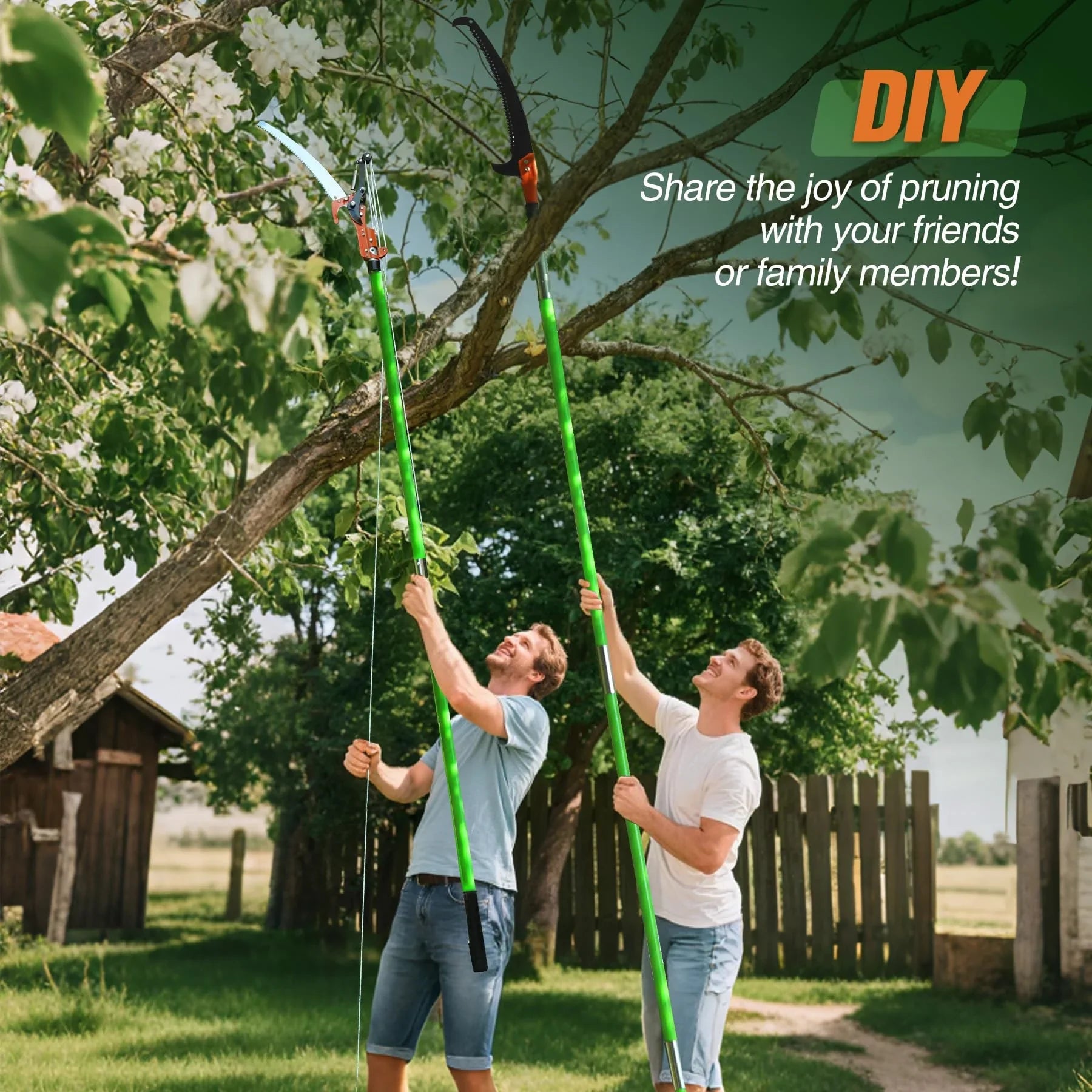 Manual Pole Saw, 27ft Extendable Tree Pruner, Sharp Steel Blade and Scissors High Branches Trimming