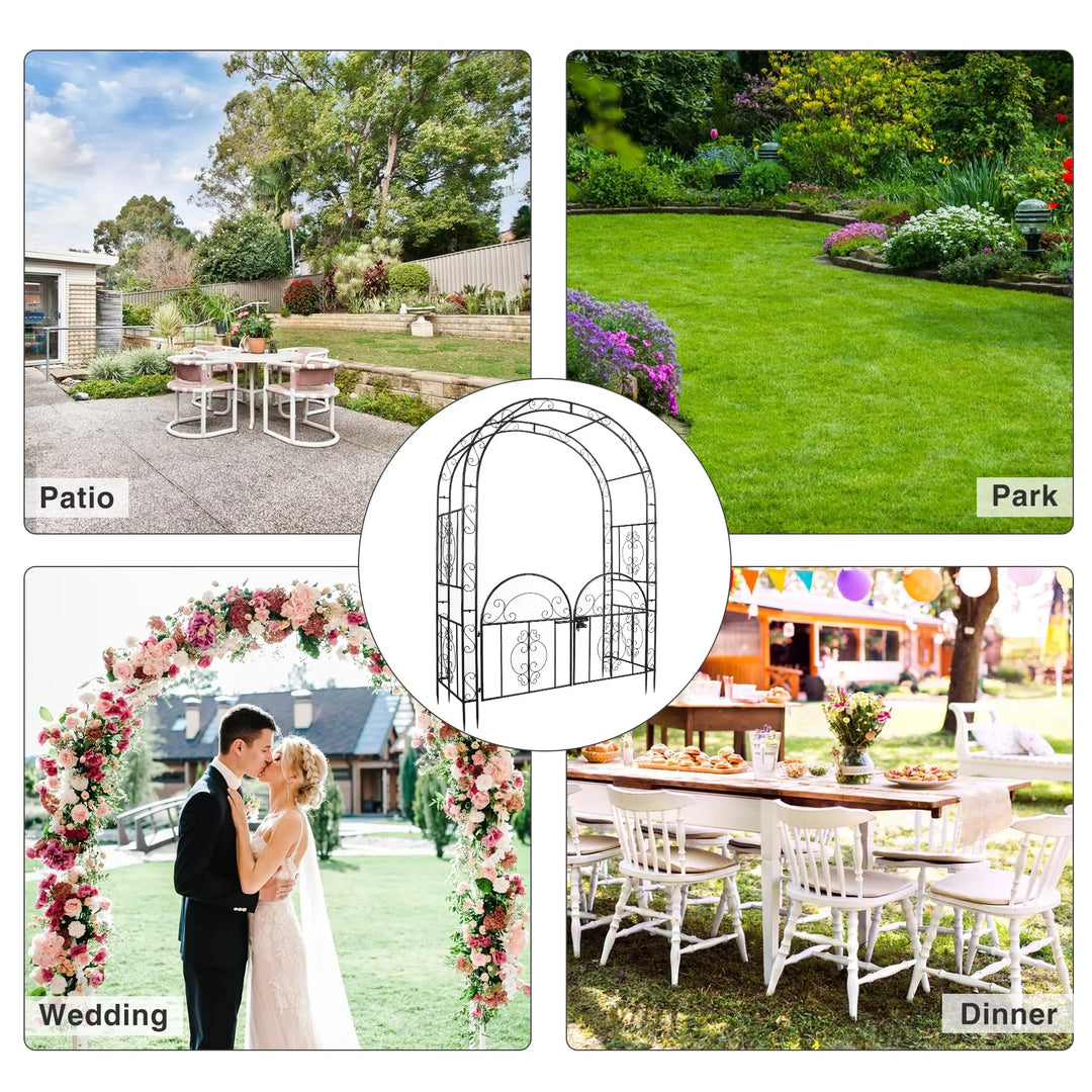 Metal Garden Arch Arbor with Double Gate