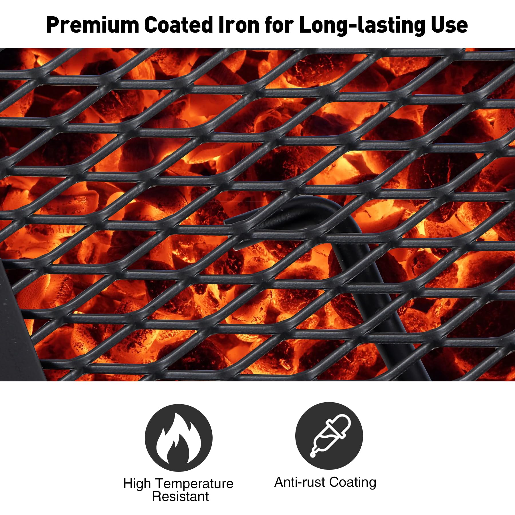 X-Marks Fire Pit Cooking Grill Grates Portable, Heavy Duty Folding Round Campfire Grill Grate, Firepit Grill Grate with Handles for Outdoor BBQ Picnic, Black 24 Inch