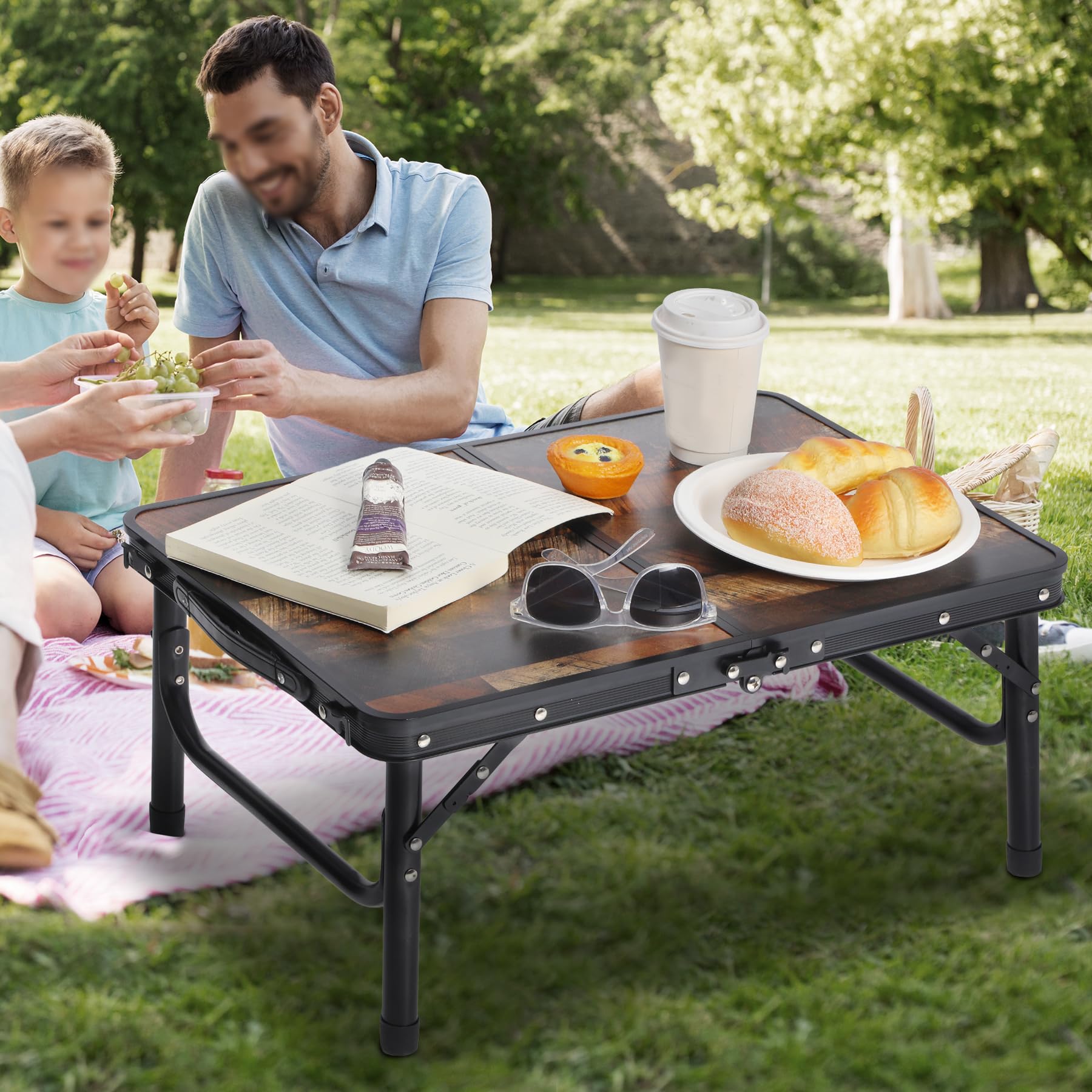 Adjustable Aluminum Folding Table with Side Storage