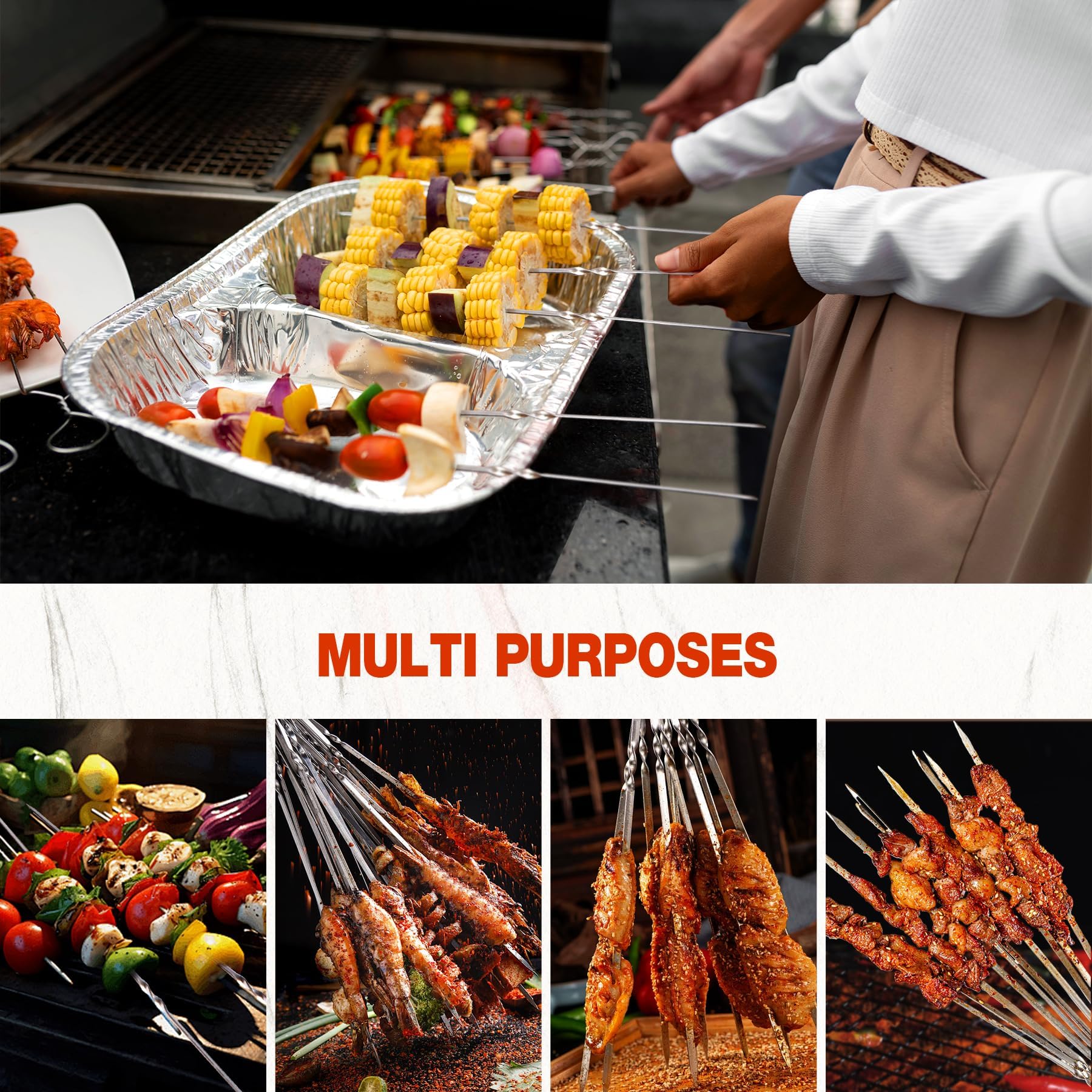 14-Inch Flat Stainless Steel BBQ Skewers