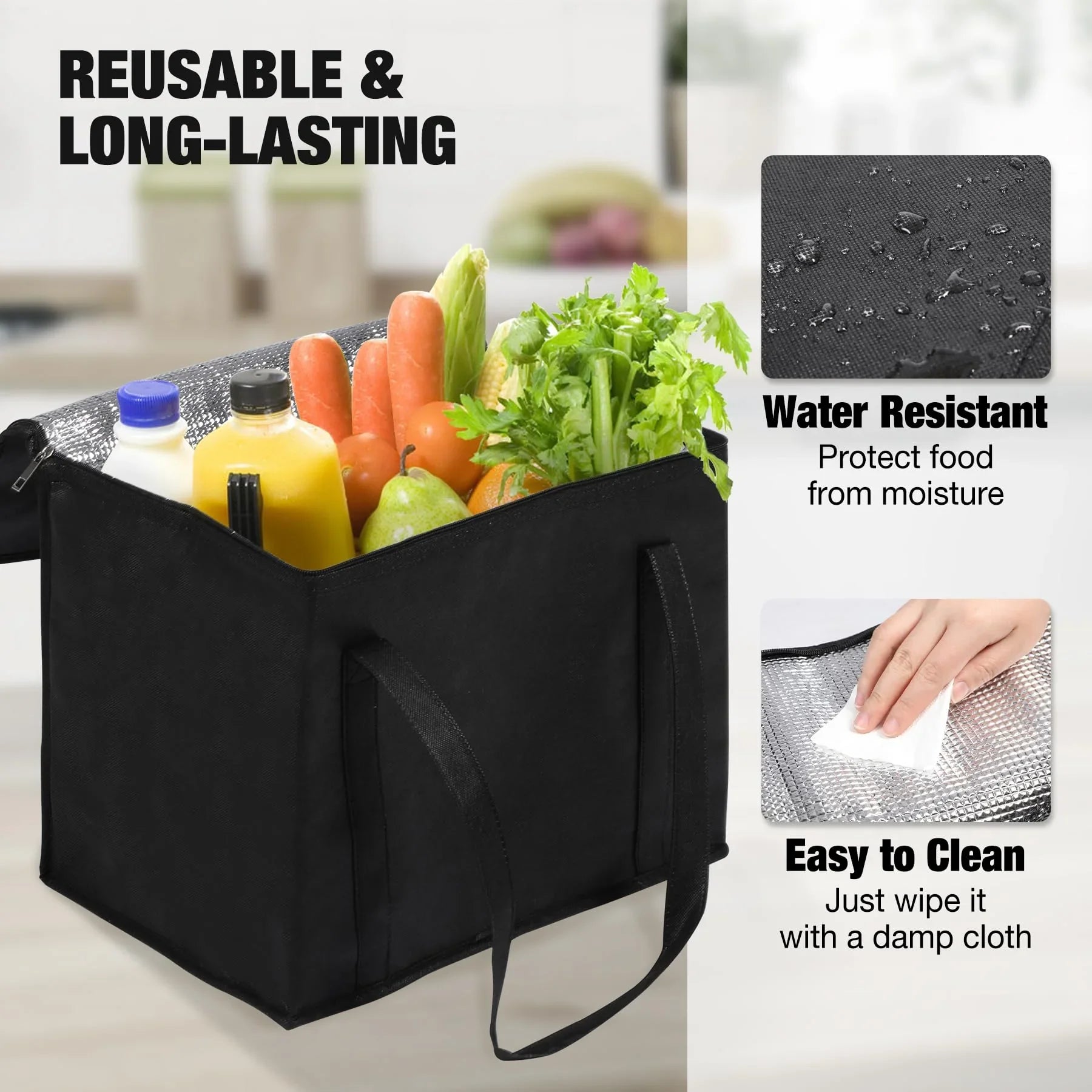 Insulated Cooler Bag Reusable Grocery Bags with Zippered Top