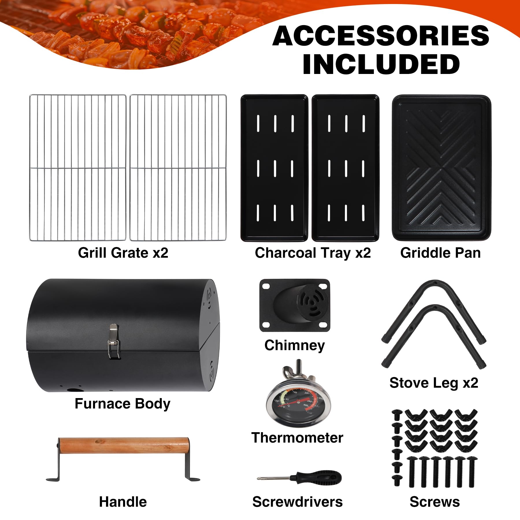 Portable Charcoal Grill with Thermometer