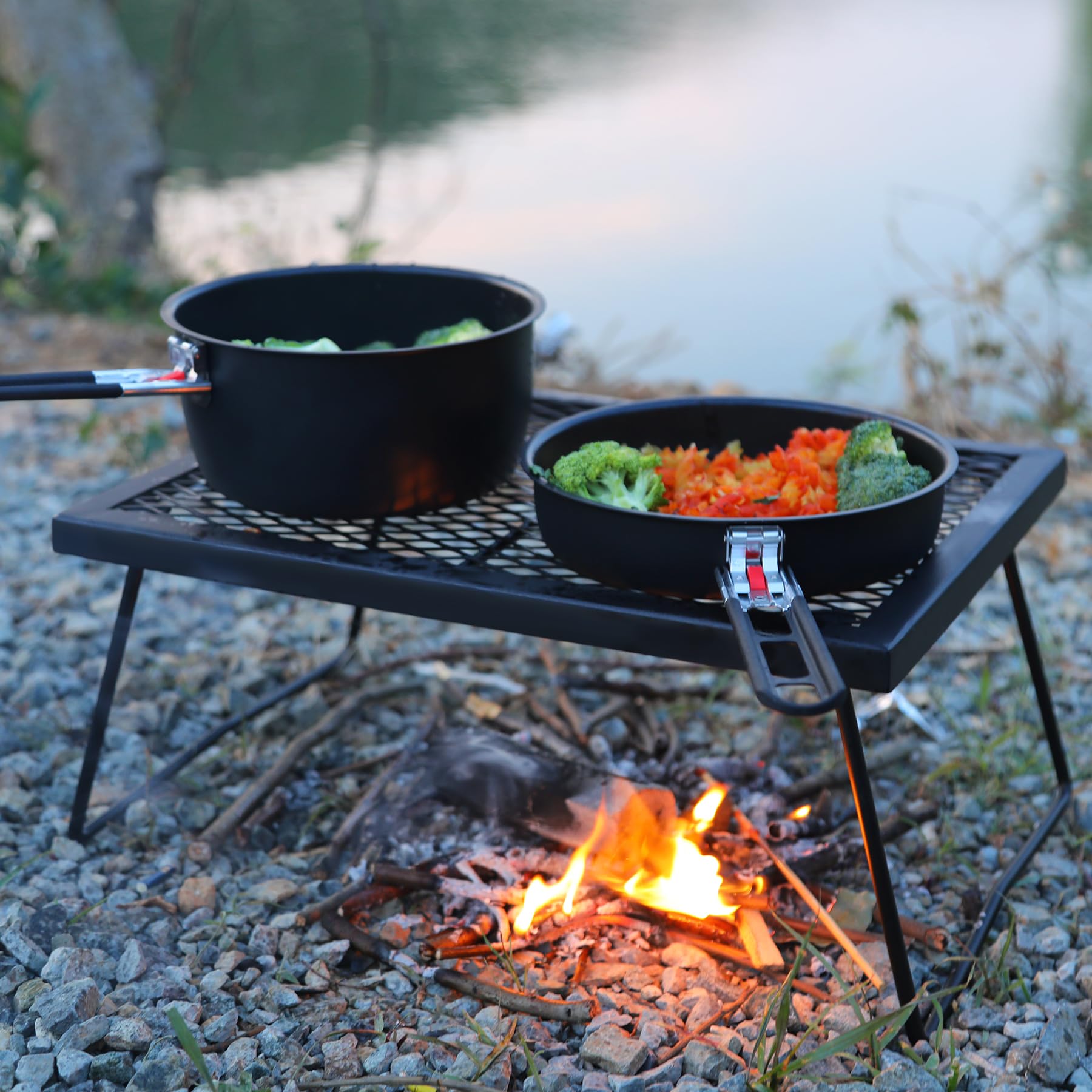 Camping Cookware Mess Kit with Folding Handle