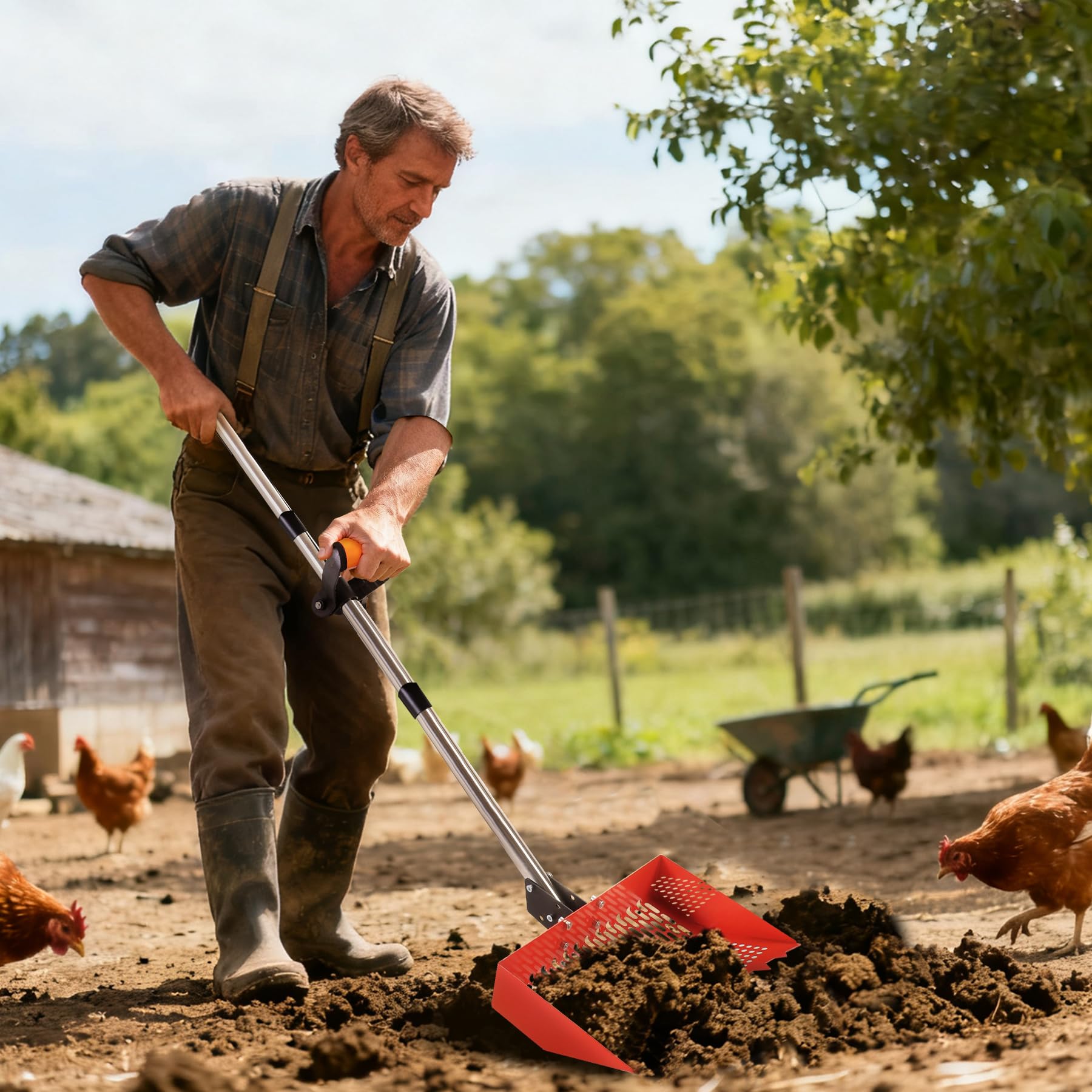 2-in-1 Adjustable Chicken Poop Scooper and Rake