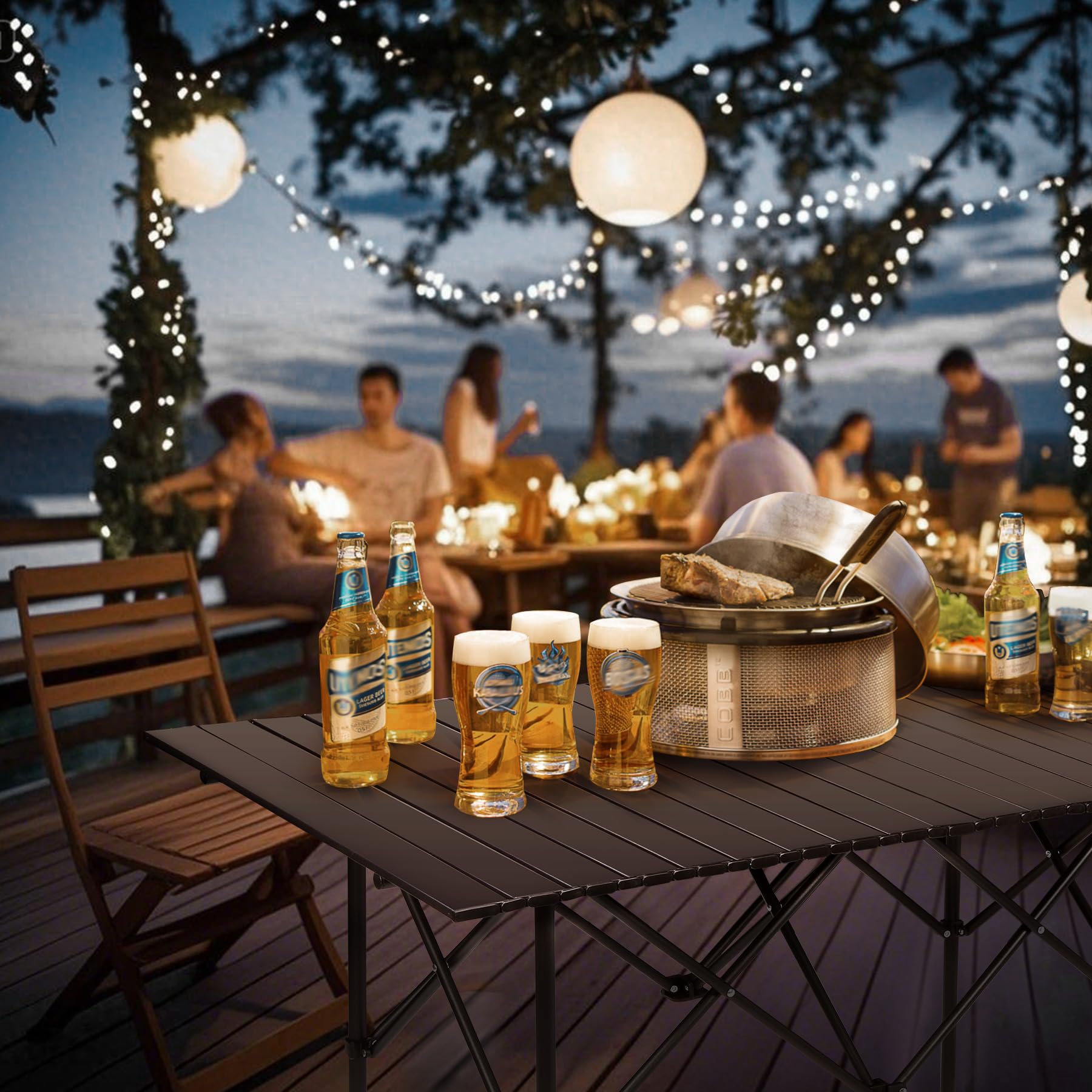 Roll Up Camping Tables That Fold Up, Lightweight Portable Compact Metal Camp Table for Grill Outdoor Picnic, Black Long 47x28