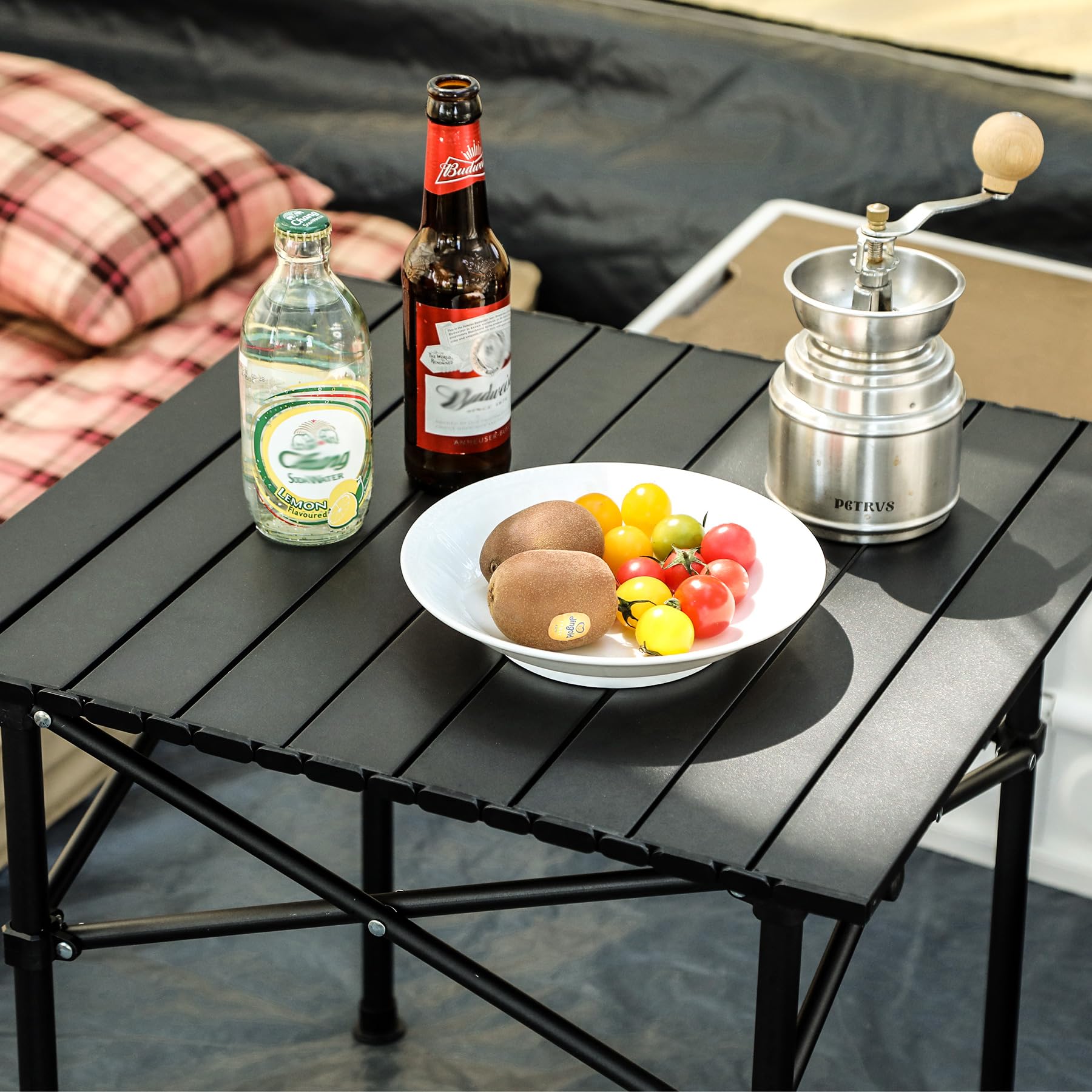 Portable Roll-Up Metal Camp Table - Black Square
