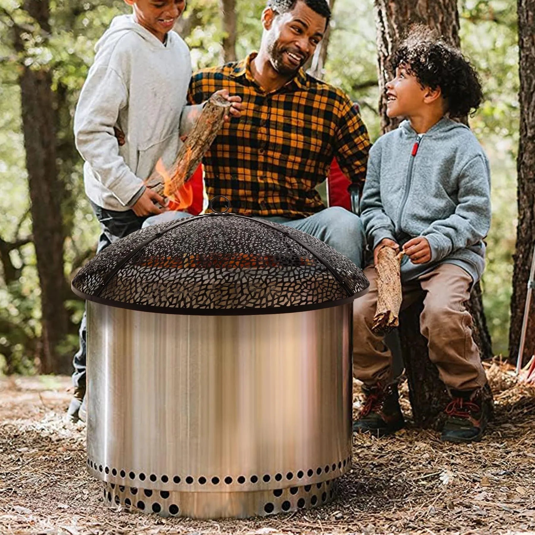 30Inch Fire Pit Spark Screen, Collapsible Fire Pit Screen Round with Handle