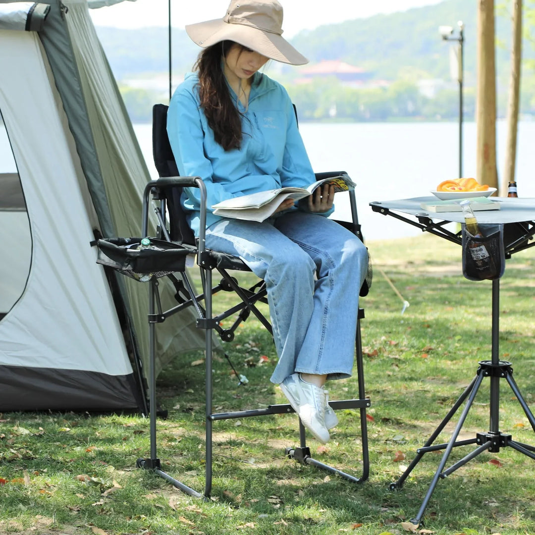 31-Inch Extra Tall Folding Chair, Tall Camping Chair with High Back, Hard Arms and Footrest