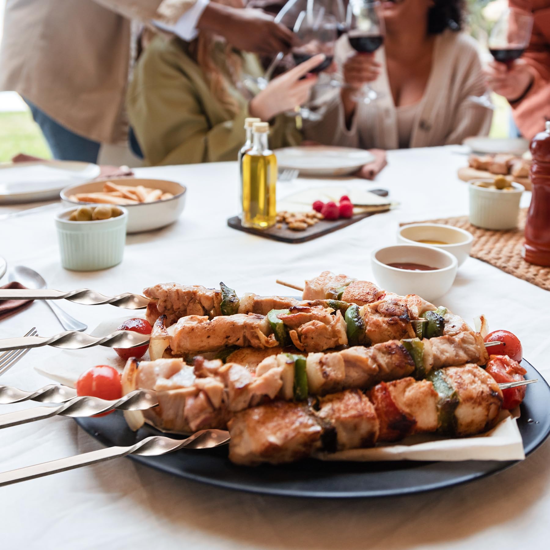 14" Flat Stainless Steel Kabob Skewers with Storage Tube