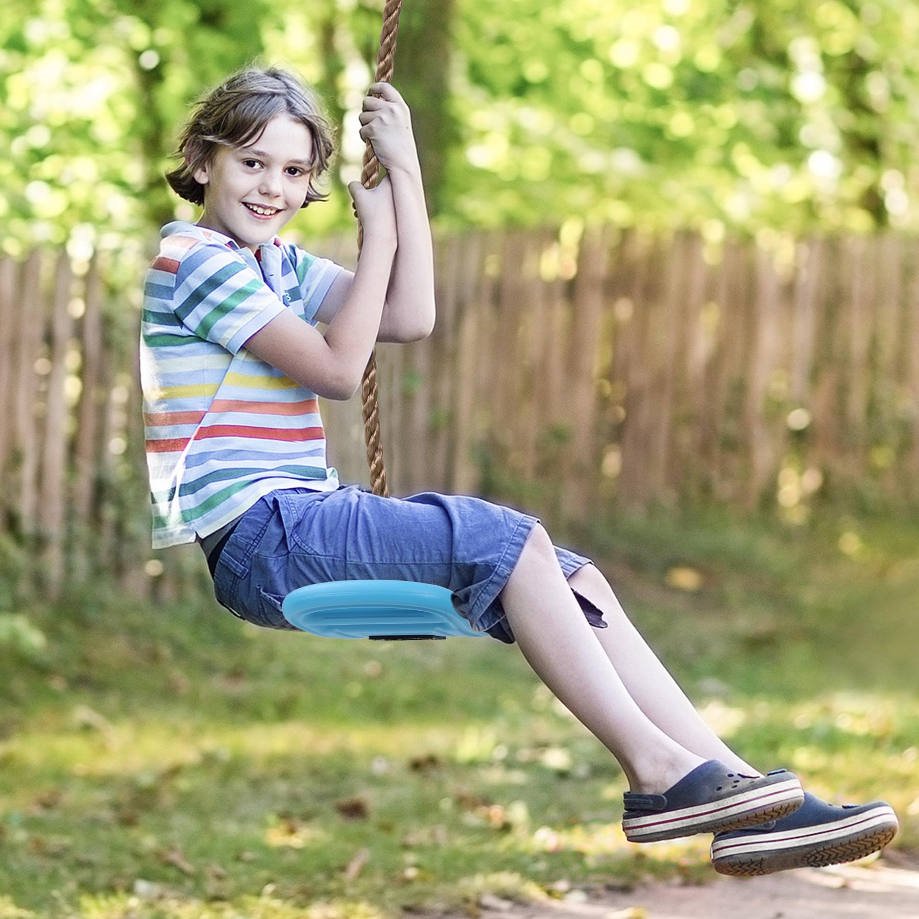 Tree Swing for Kids, 3-in-1 Longboard Climbing Rope Swing, Adjustable Disc Seat and Tangle-Free Rope for Indoor or Outdoor Playground Playset, Up to 600 lbs, Blue