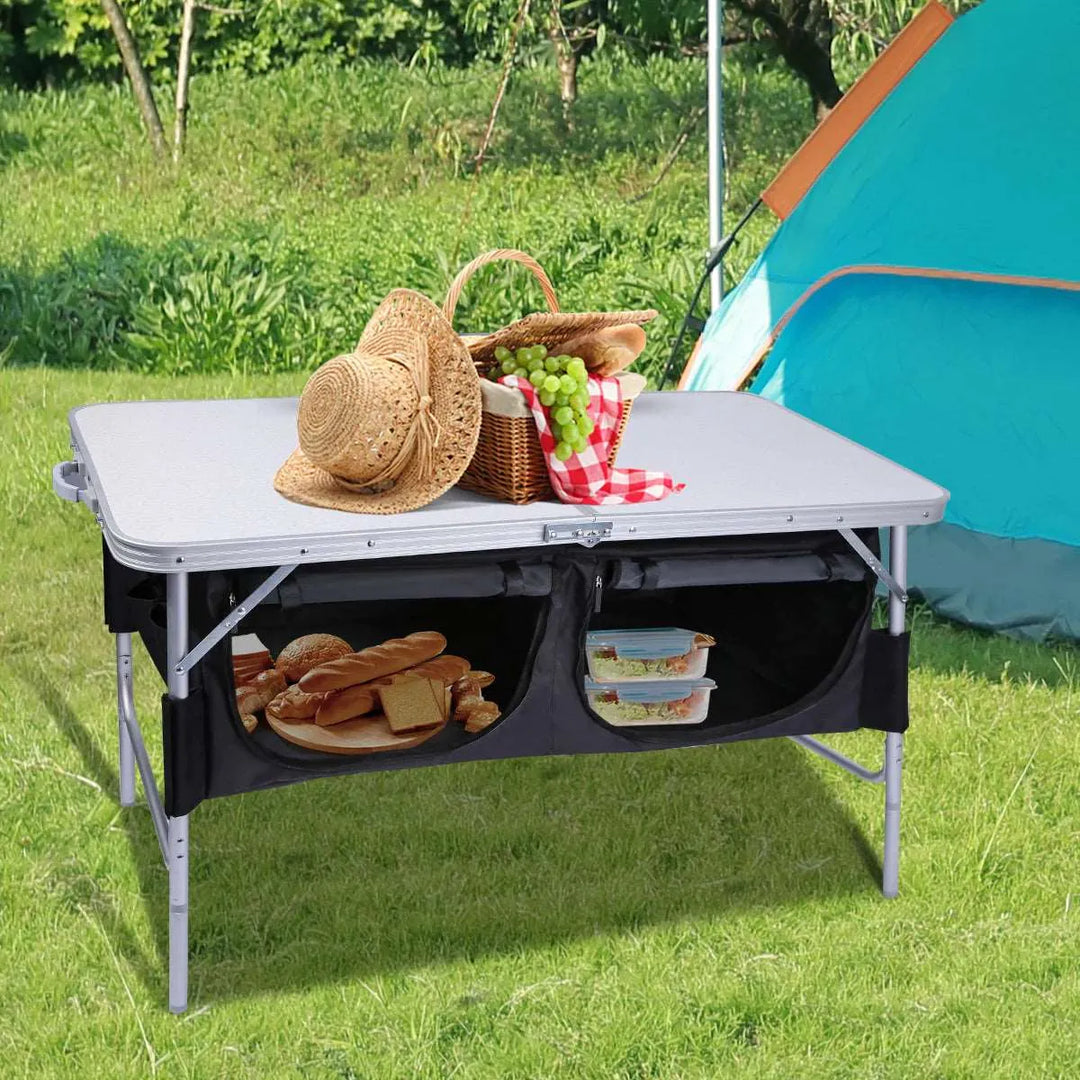 REDCAMP Folding Camping Table with Storage Organizer Adjustable Height