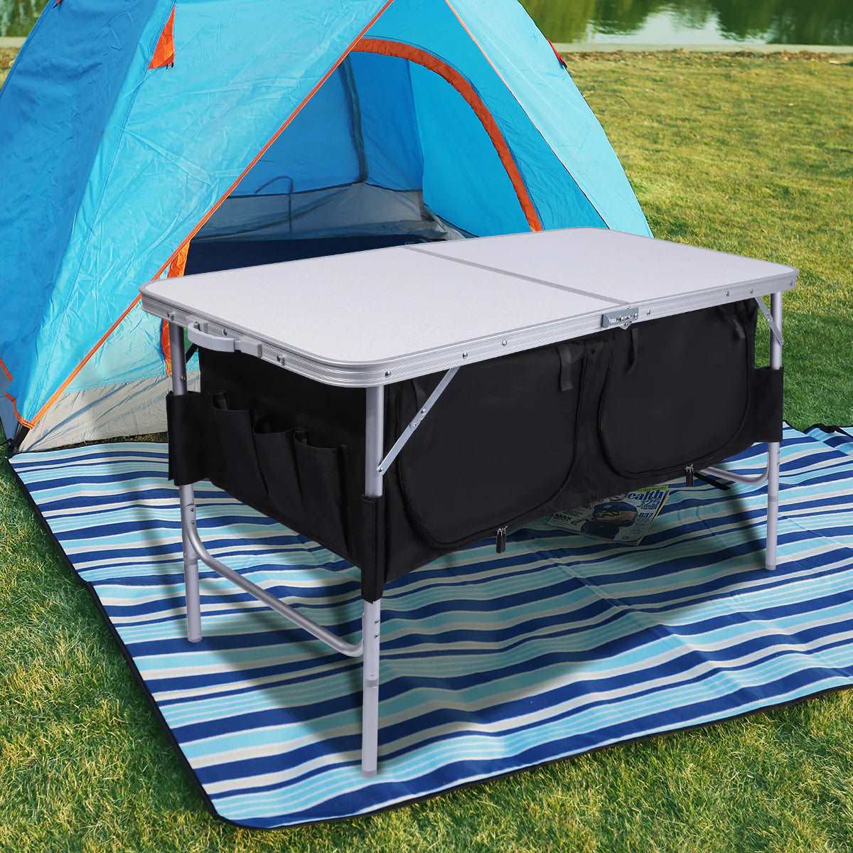 Folding Camping Table with Storage Organizer Adjustable Height
