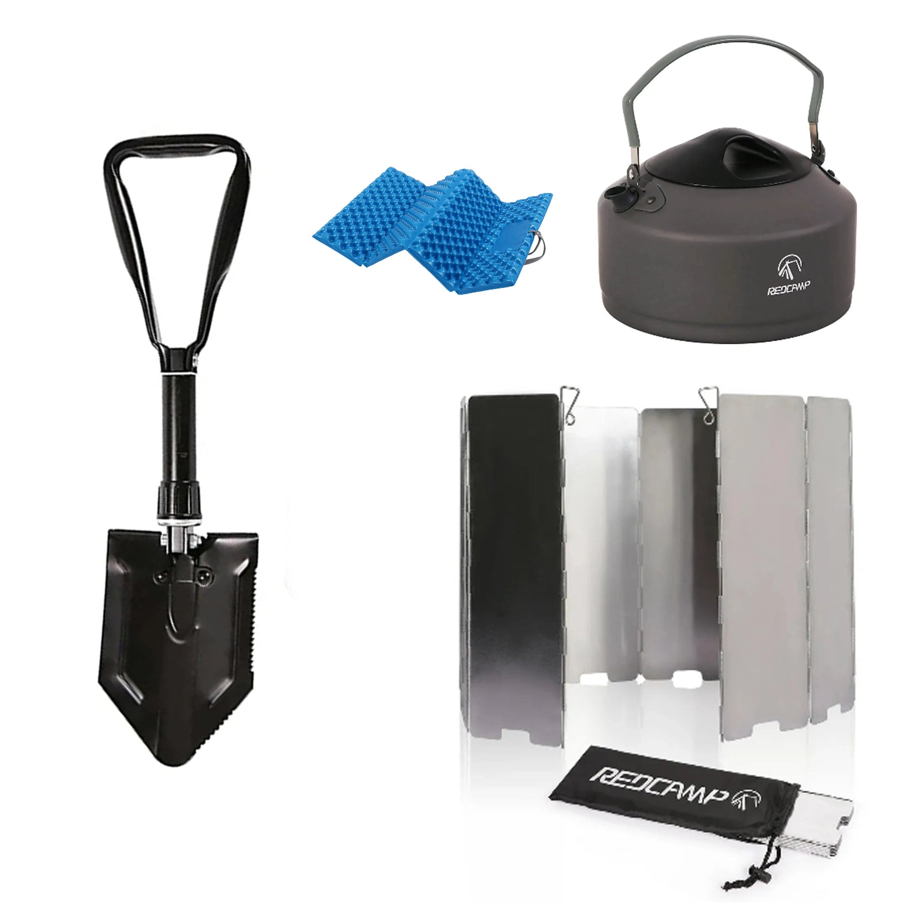 Camping Set. Amazon 4-Piece Camping Essentials Set with Kettle, Shovel, Windscreen & Seat ...