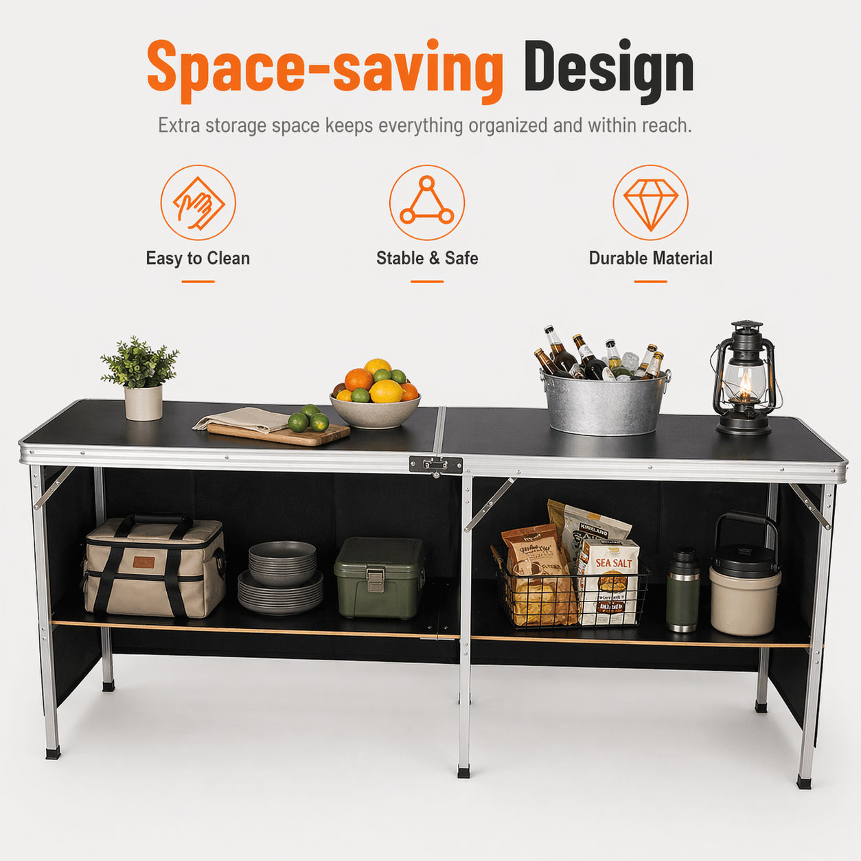 Extra Long Folding Portable Bar Table for Events with Double Layer