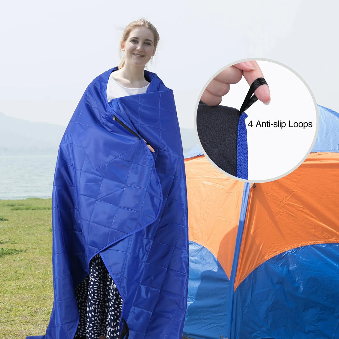Outdoor Waterproof Blanket with Warm Fleece - Redcamp
