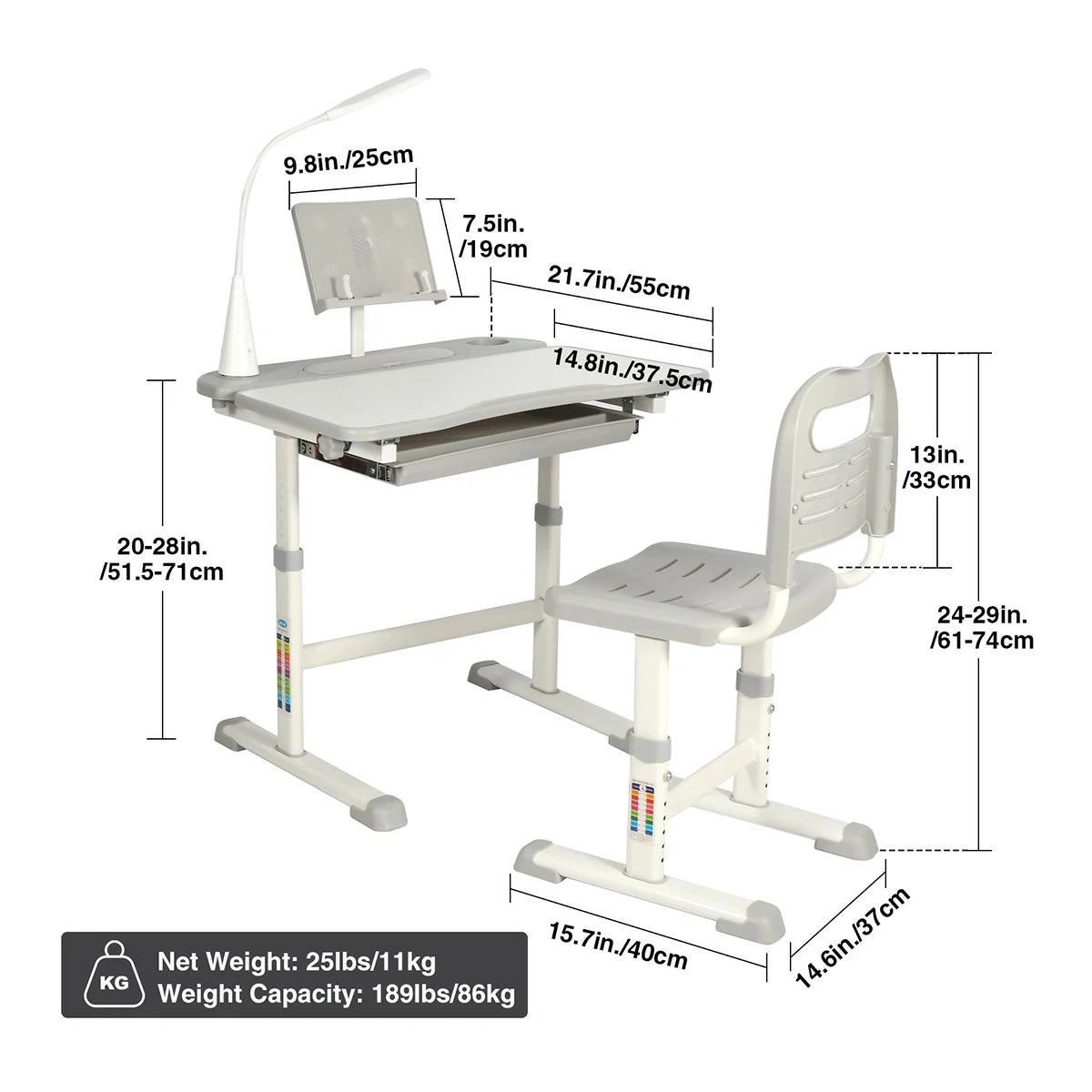 REDCAMP Adjustable Student Desk and Chair Set with Drawing Tilt Desktop