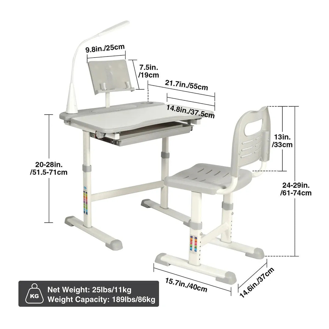REDCAMP Adjustable Student Desk and Chair Set with Drawing Tilt Desktop - Redcamp