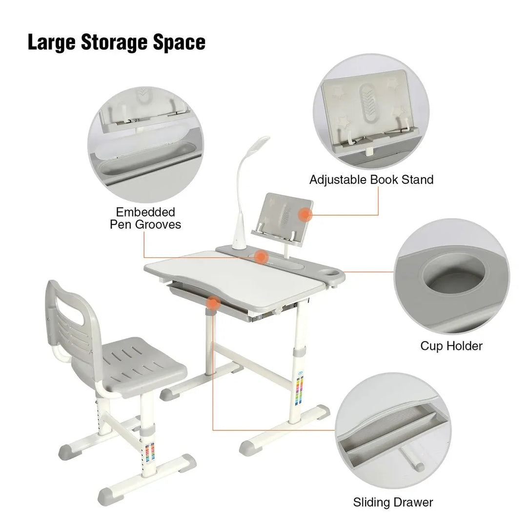 REDCAMP Adjustable Student Desk and Chair Set with Drawing Tilt Desktop - Redcamp