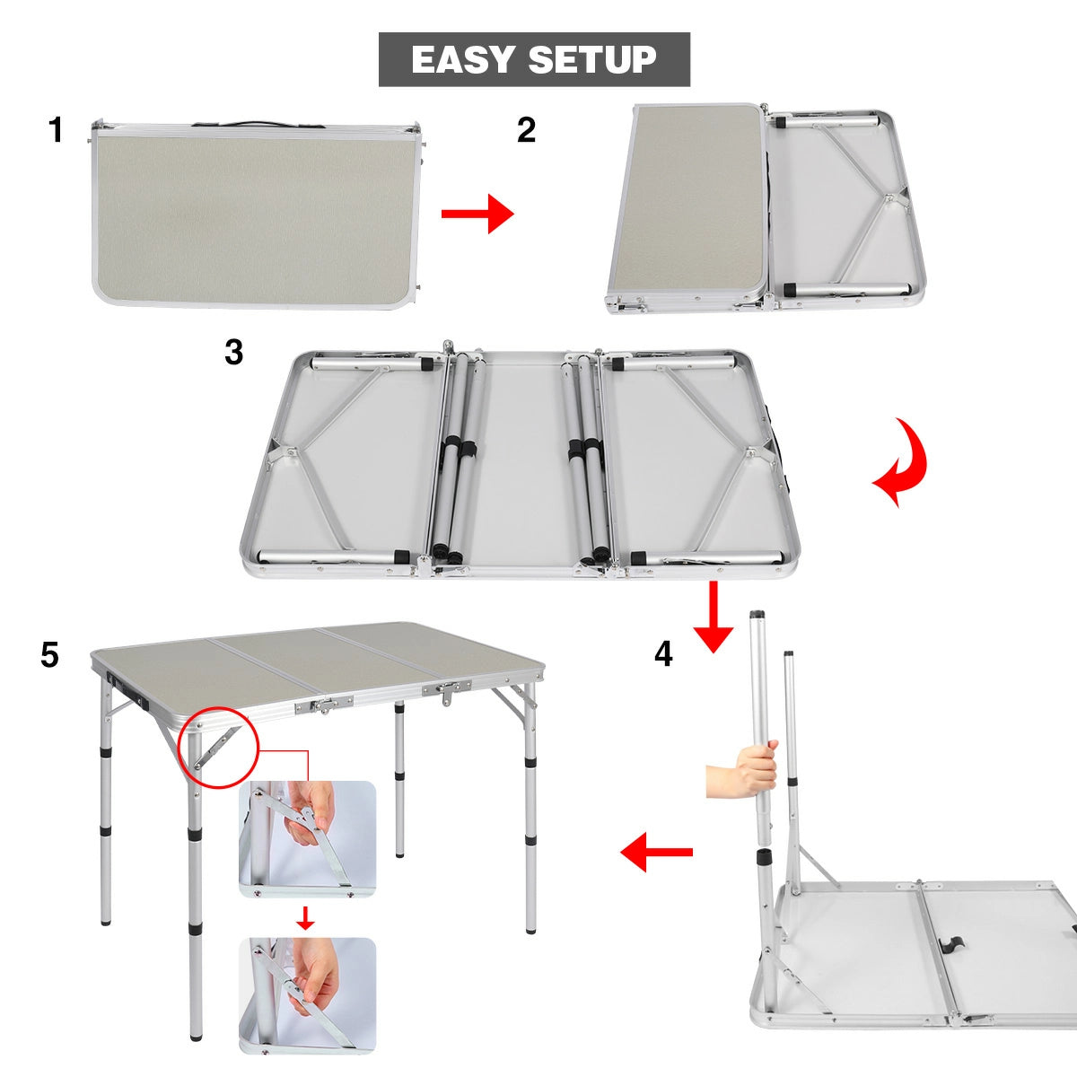 Portable Tri-fold Camping Table with Adjustable Heights
