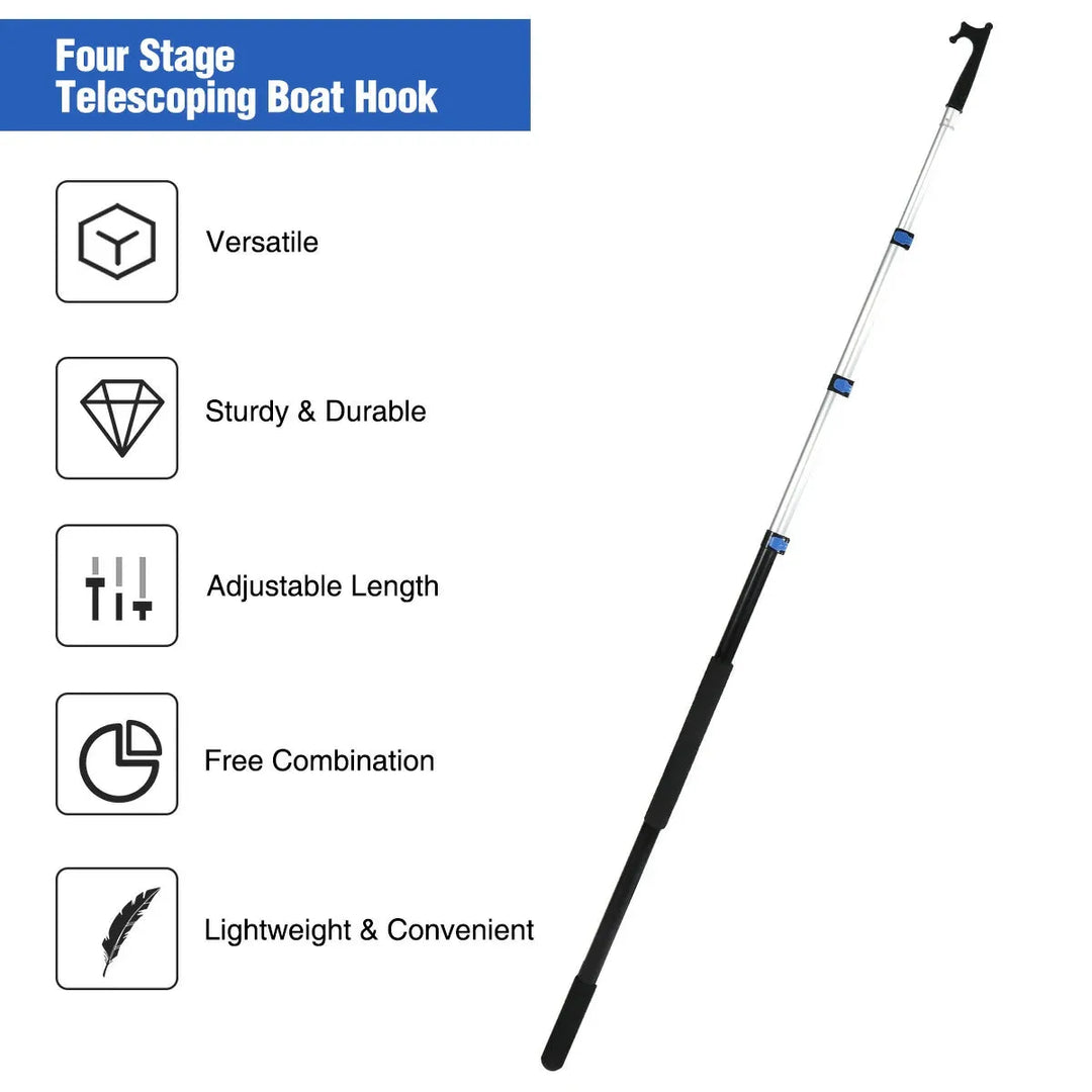 8ft/12ft Aluminum Extendable Telescopic Boat Hook For Docking, Black/Silver - Redcamp
