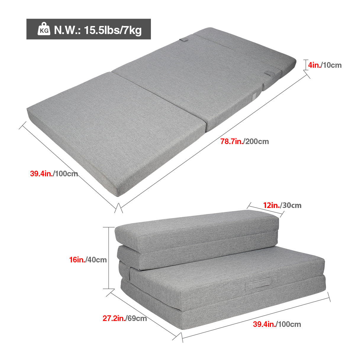 Tri-Fold Foam Folding Mattress and Sofa Bed